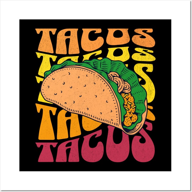 Tacos - Vintage taco Tuesday Cuisine - Taco Night Wall Art by TeeTopiaNovelty